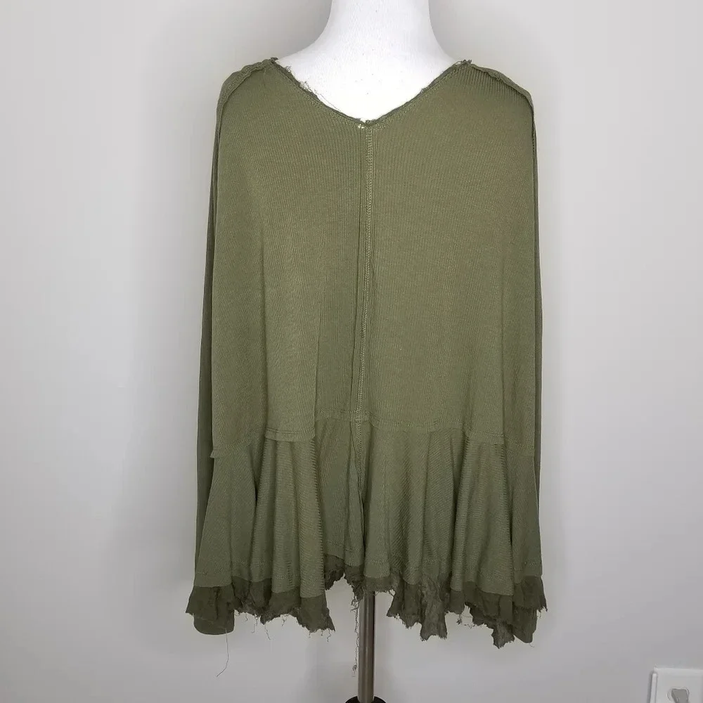 New Free People Tangerine Green Ruffled Top S
